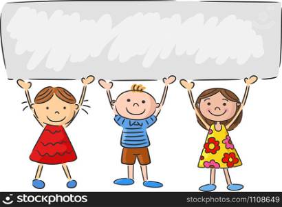 Cartoon little kids holding banner