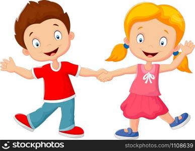 Cartoon little kids holding hand