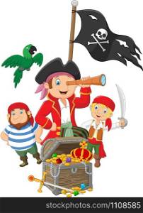 Cartoon Little kids trapped in area of the treasure island on white background. vector illustration