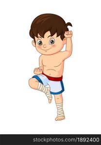Cartoon little muay thai boy
