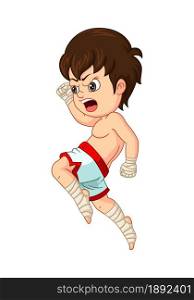 Cartoon little muay thai fighting