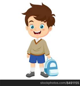Cartoon little school boy holding a bag