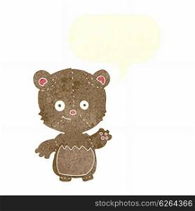 cartoon little teddy bear waving with speech bubble