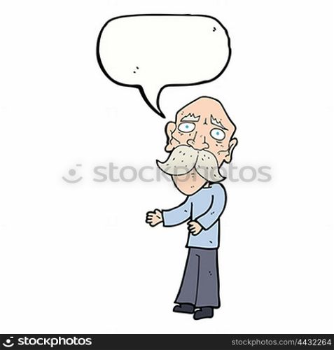 cartoon lonely old man with speech bubble