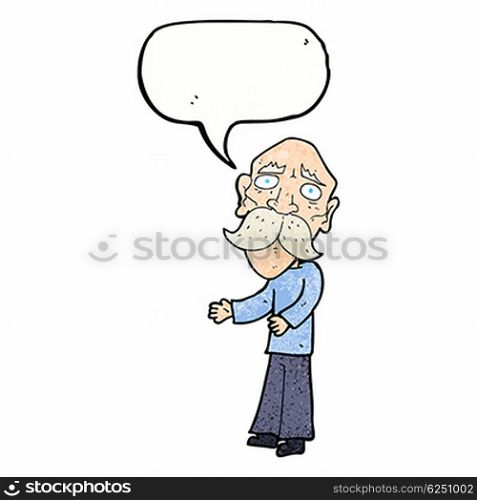 cartoon lonely old man with speech bubble