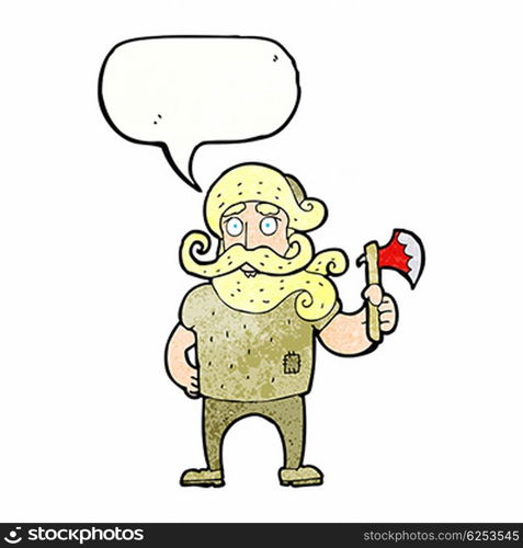 cartoon lumberjack with axe with speech bubble