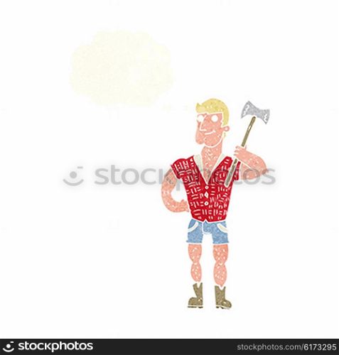 cartoon lumberjack with thought bubble