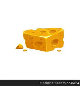 Cartoon maasdam, Dutch and Swiss cheese, food and dairy product vector object. Gourmet cuisine and cooking or salad and sandwich ingredient, maasdam cheese lump with crumples. Cartoon maasdam, Dutch and Swiss cheese, food icon