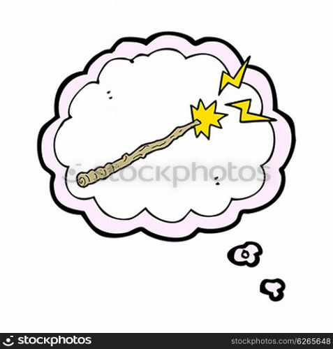 cartoon magic wand with thought bubble