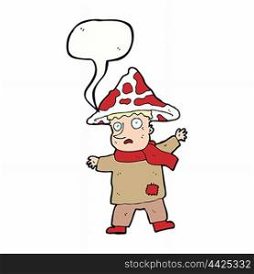 cartoon magical mushroom man with speech bubble