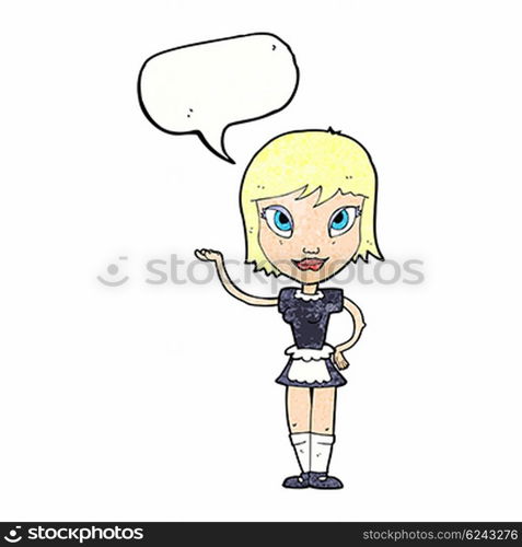 cartoon maid with speech bubble