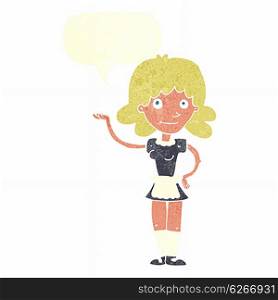 cartoon maid with speech bubble