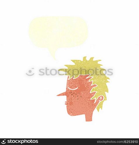 cartoon male face with speech bubble