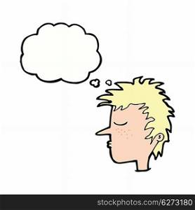 cartoon male face with thought bubble