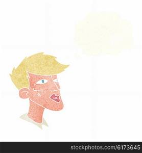 cartoon male model guy with thought bubble