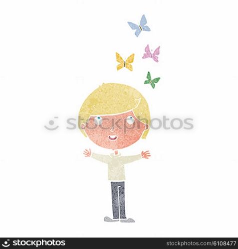 cartoon man and butterflies