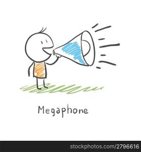 Cartoon man and megaphone