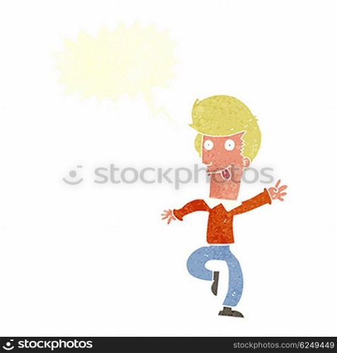 cartoon man dancing with speech bubble