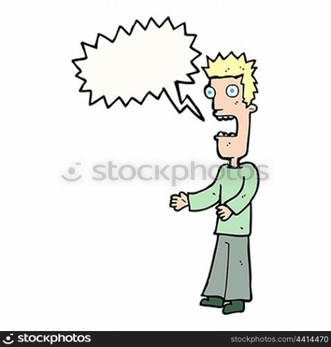 cartoon man freaking out with speech bubble