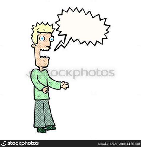cartoon man freaking out with speech bubble