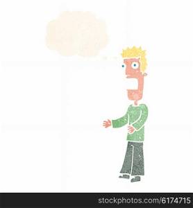 cartoon man freaking out with thought bubble