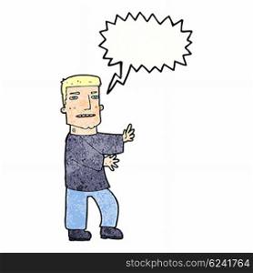 cartoon man gesturing with speech bubble