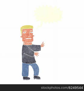 cartoon man gesturing with speech bubble