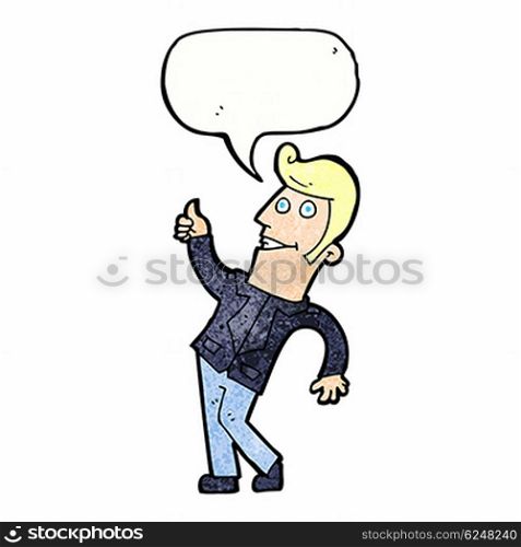 cartoon man giving thumbs up sign with speech bubble