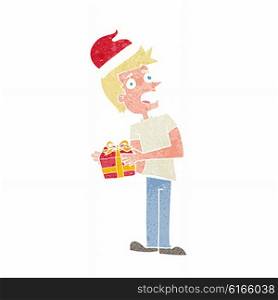 cartoon man holding a christmas present