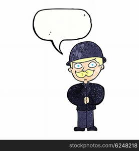 cartoon man in bowler hat with speech bubble