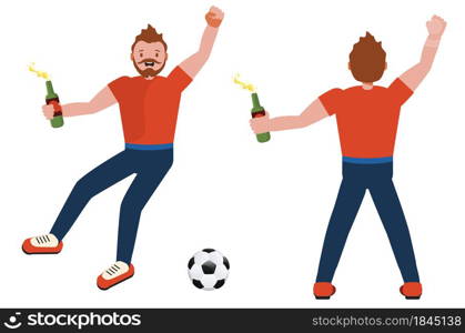 Cartoon man in red shirt, soccer or football fan illustration.