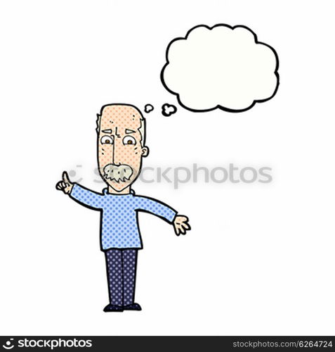 cartoon man issuing stern warning with thought bubble