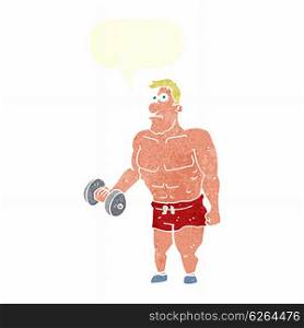cartoon man lifting weights with speech bubble