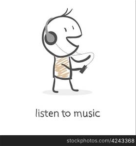 Cartoon man listening to music