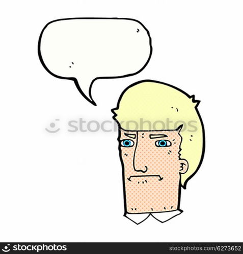 cartoon man narrowing eyes with speech bubble