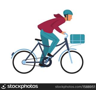 Cartoon man on bicycle. Simple character in casual clothes and helmet rides on bike, cyclist guy sport and healthy leisure lifestyle, teenager outdoor activities in park flat vector illustration. Cartoon man on bicycle. Simple character in casual clothes and helmet rides on bike, cyclist guy healthy leisure lifestyle, teenager outdoor activities flat vector illustration