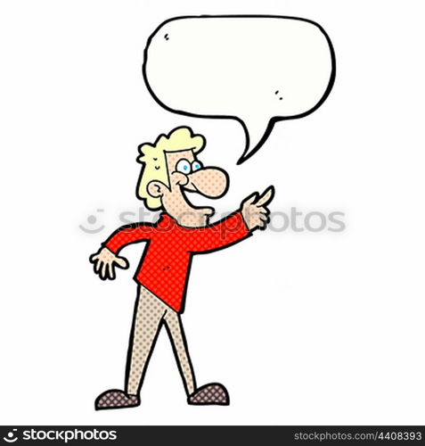 cartoon man pointing and laughing with speech bubble