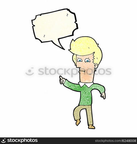 cartoon man pointing with speech bubble