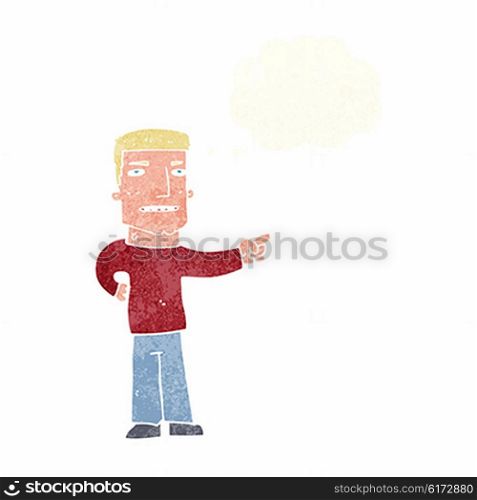 cartoon man pointing with thought bubble