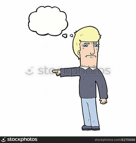 cartoon man pointing with thought bubble