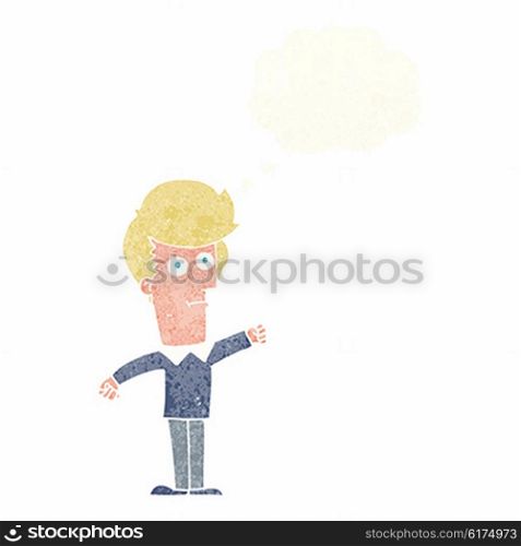 cartoon man punching with thought bubble