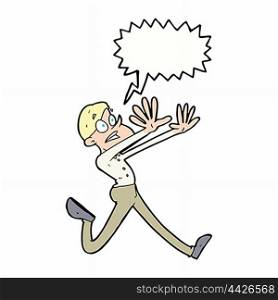 cartoon man running away with speech bubble