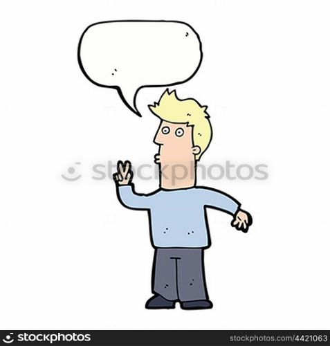 cartoon man signalling with hand with speech bubble