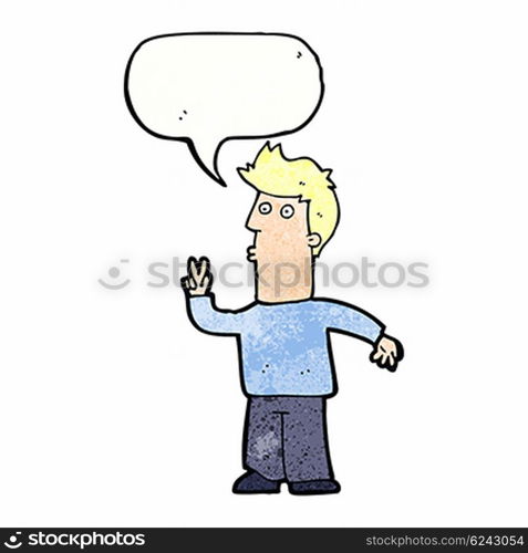 cartoon man signalling with hand with speech bubble