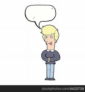 cartoon man sticking out tongue with speech bubble