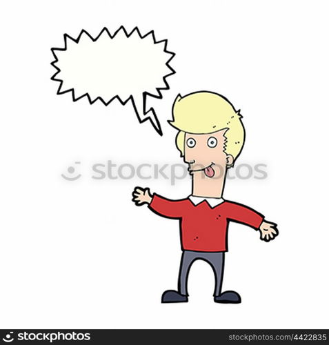 cartoon man sticking out tongue with speech bubble