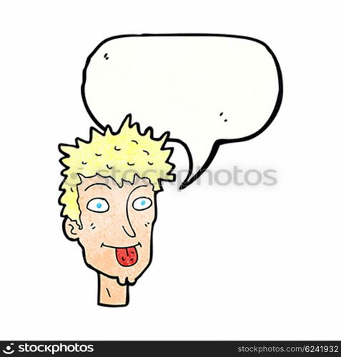 cartoon man sticking out tongue with speech bubble