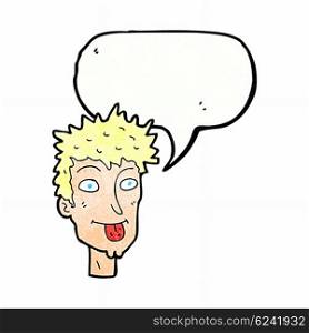 cartoon man sticking out tongue with speech bubble
