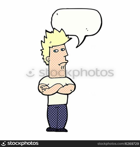 cartoon man sulking with speech bubble