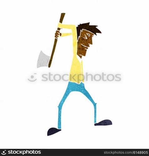 cartoon man swinging axe